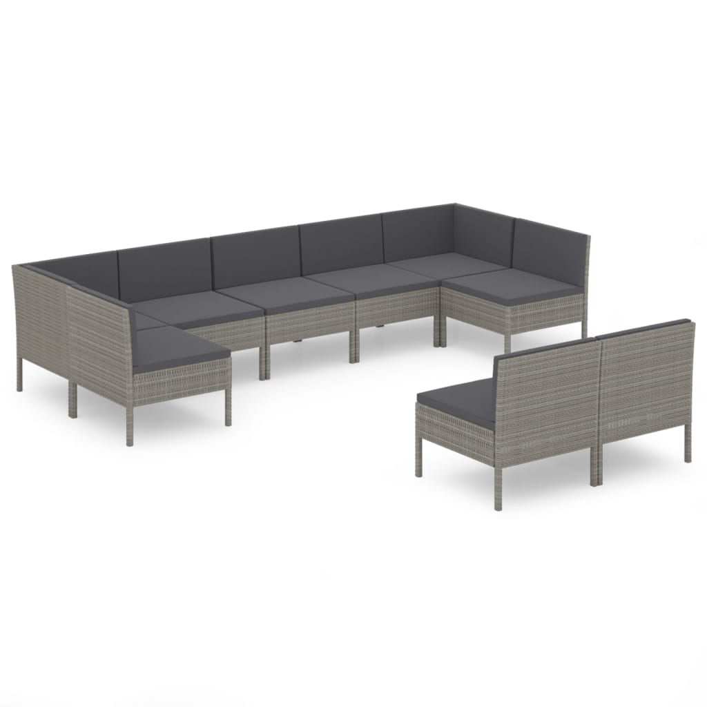 vidaXL 9 Piece Garden Lounge Set with Cushions Poly Rattan Grey