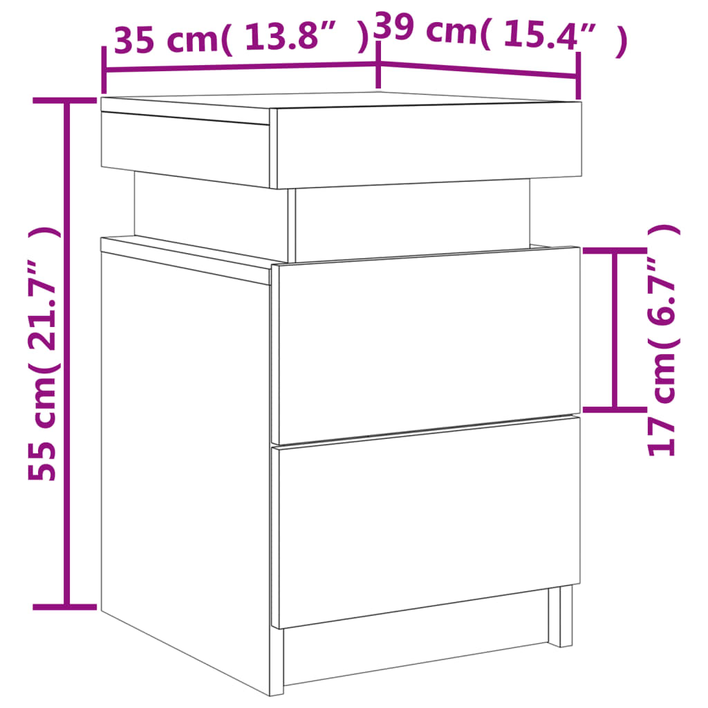 vidaXL Bedside Cabinet with LED Lights Black 35x39x55 cm