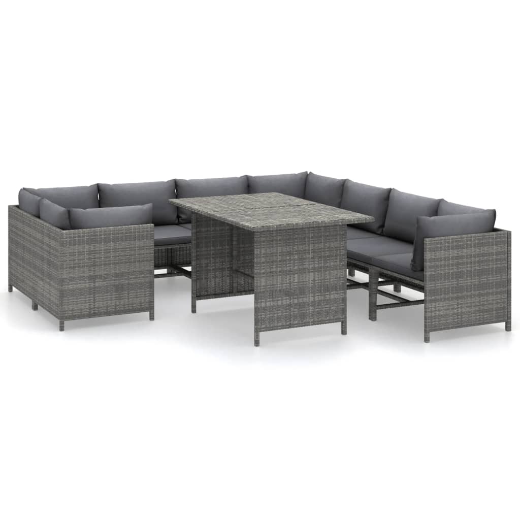 vidaXL 9 Piece Garden Lounge Set with Cushions Poly Rattan Grey