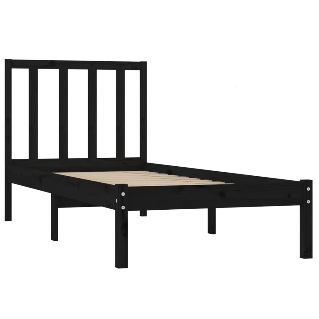 vidaXL Bed Frame without Mattress Black Solid Wood Pine 90x190 cm Single