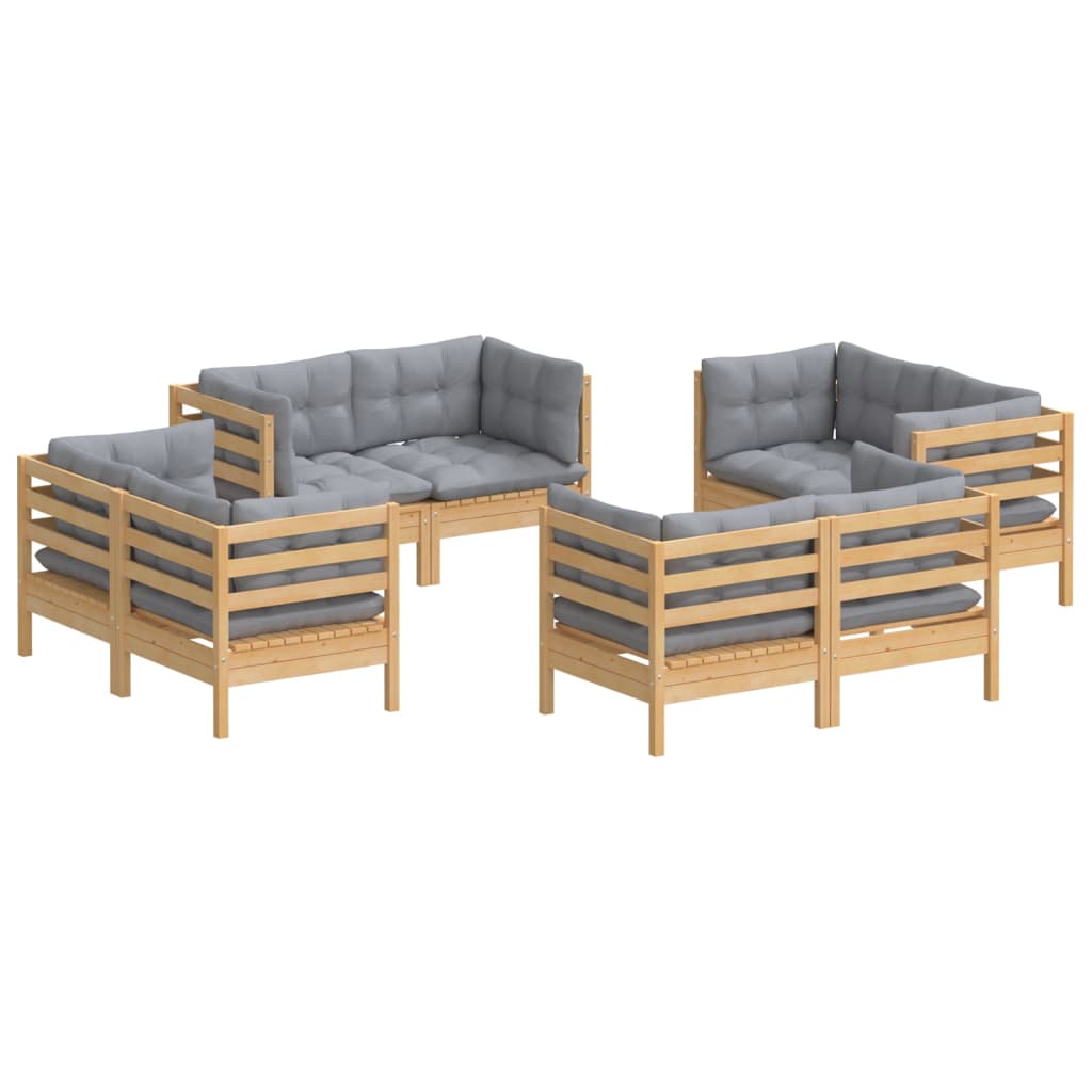 vidaXL 8 Piece Garden Lounge Set with Grey Cushions Pinewood