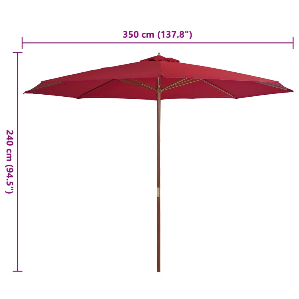 vidaXL Garden Parasol with Wooden Pole 350 cm Burgundy