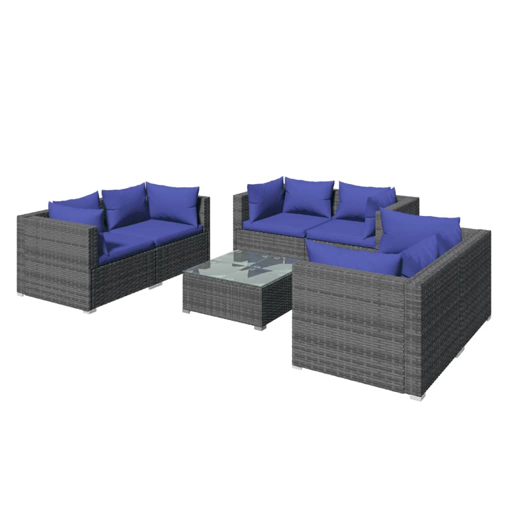 vidaXL 7 Piece Garden Lounge Set with Cushions Poly Rattan Grey