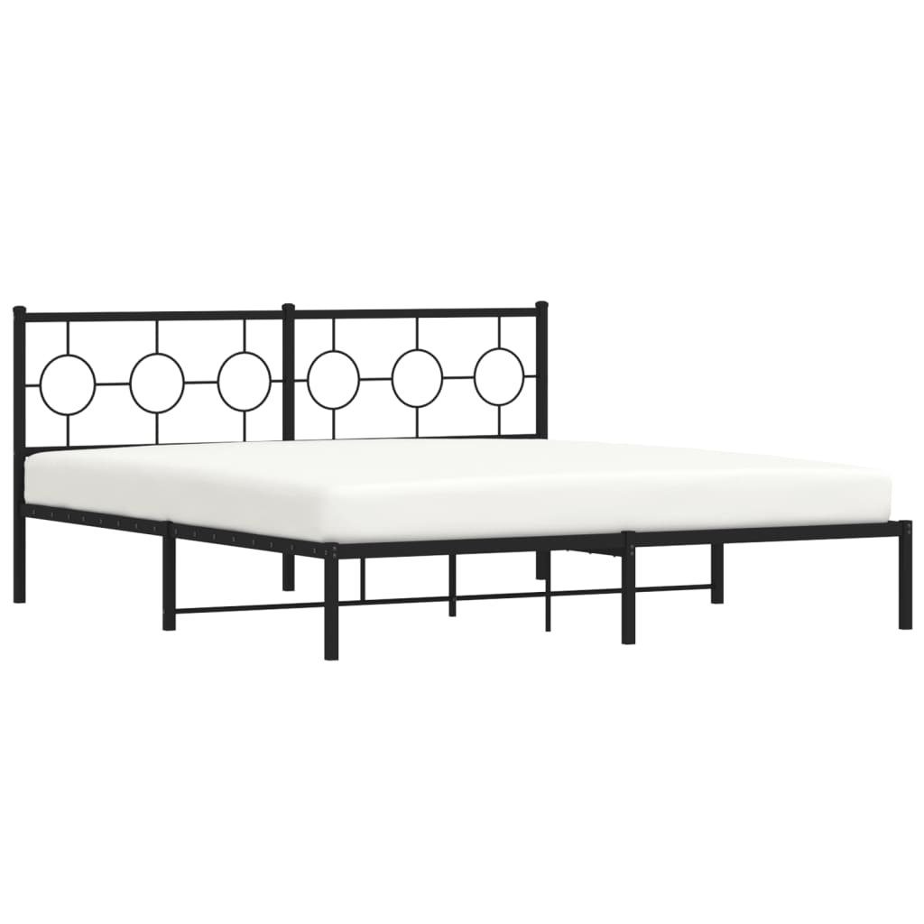 vidaXL Metal Bed Frame without Mattress with Headboard Black 180x200 cm Super King