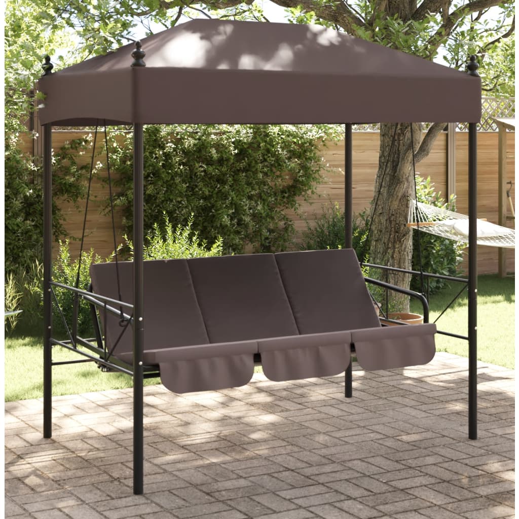 vidaXL Garden Swing Bench with Canopy Coffee Brown Steel