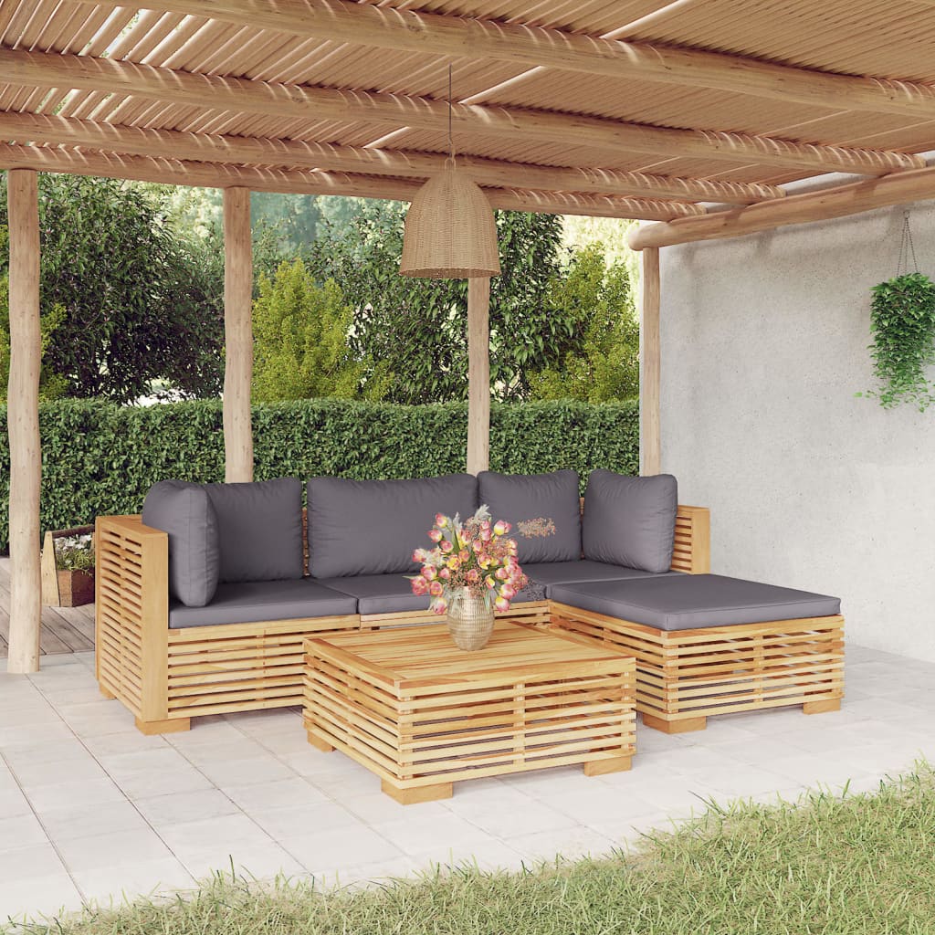 vidaXL 5 Piece Garden Lounge Set with Cushions Solid Wood Teak