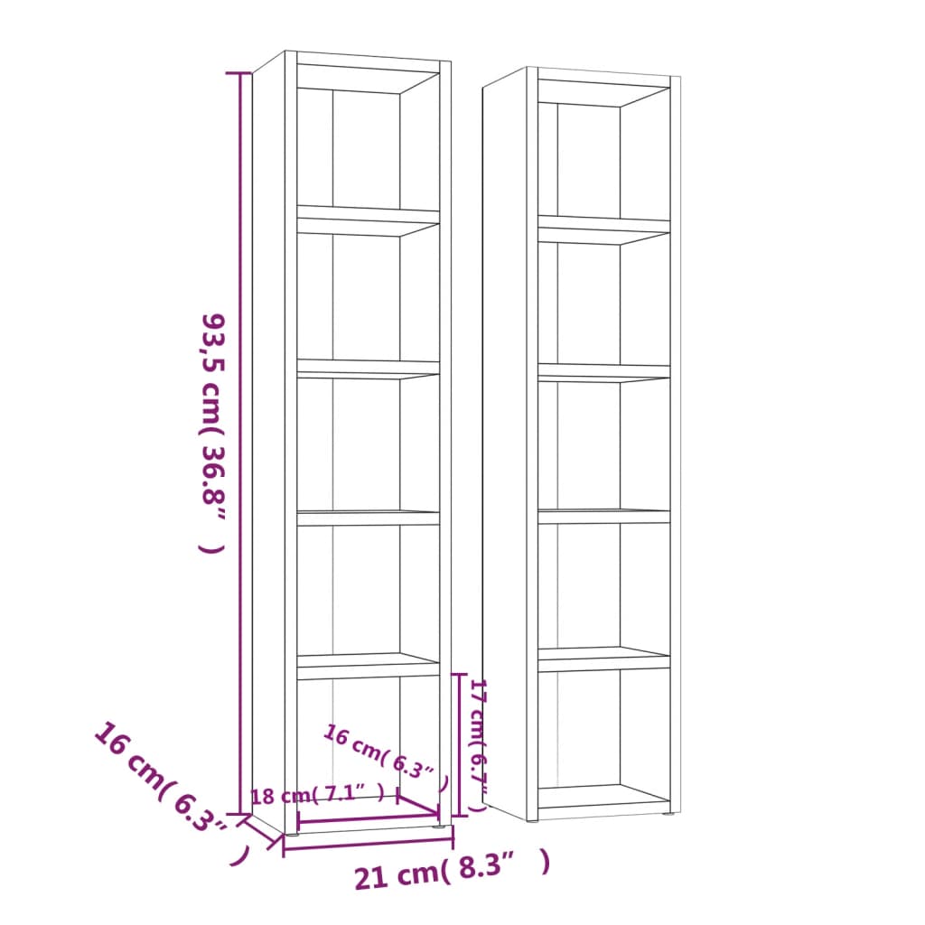 vidaXL CD Cabinets 2 pcs Brown Oak 21x16x93.5 cm Engineered Wood