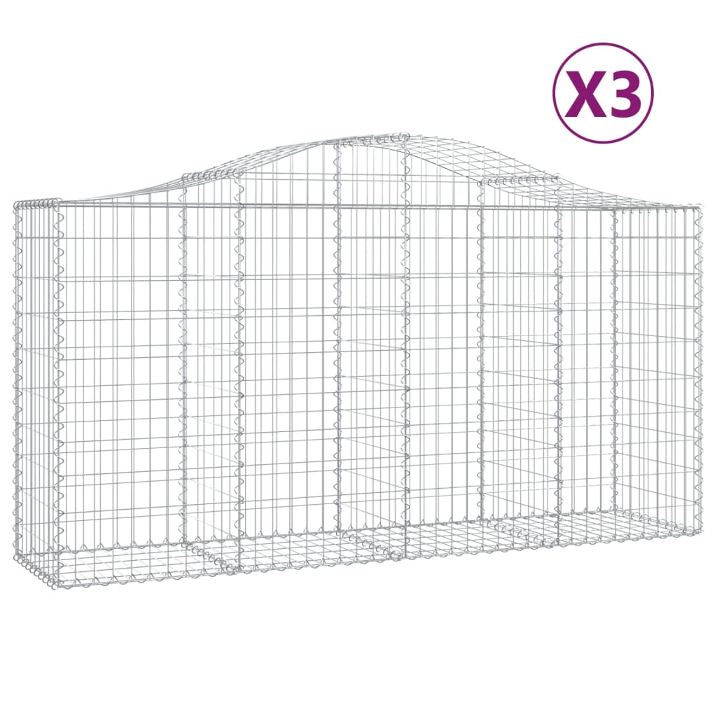 vidaXL Arched Gabion Baskets 3 pcs 200x50x100/120 cm Galvanised Iron