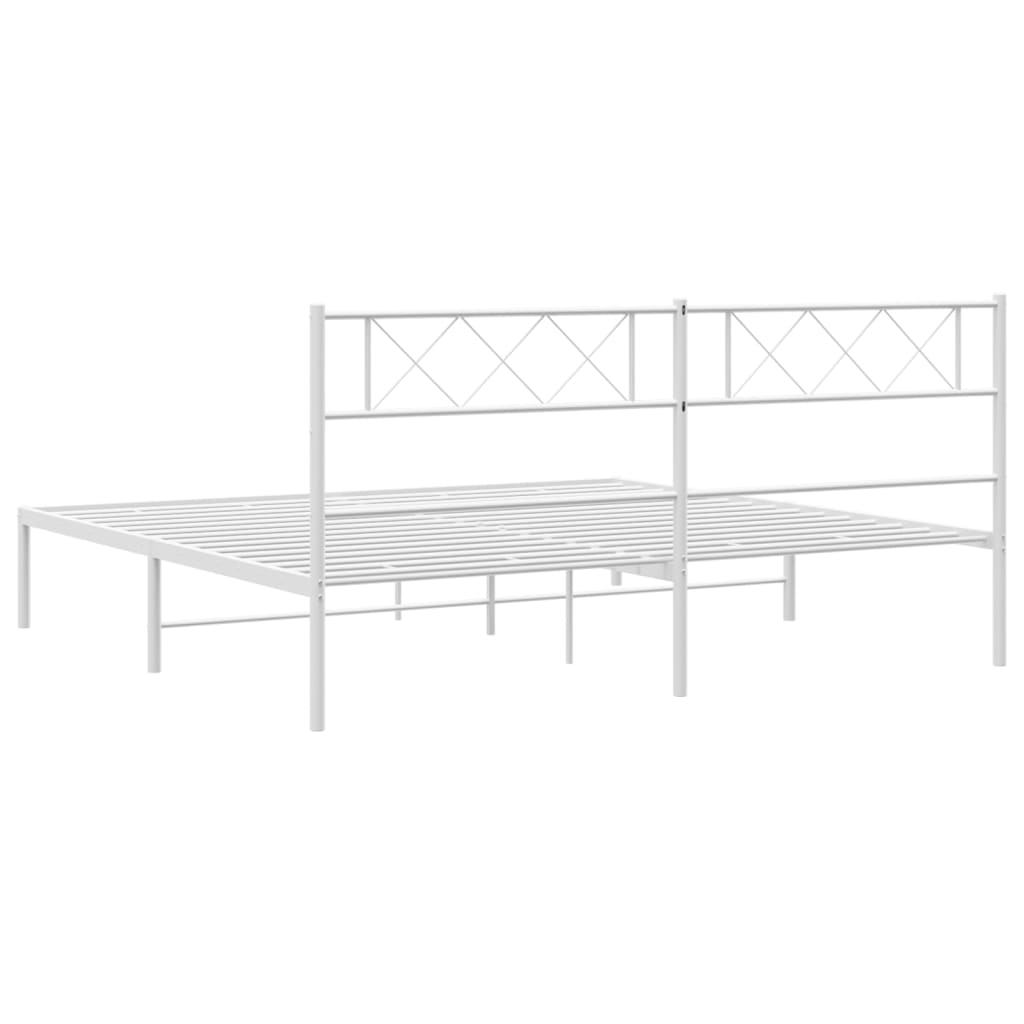 vidaXL Metal Bed Frame with Headboard White Super King Size