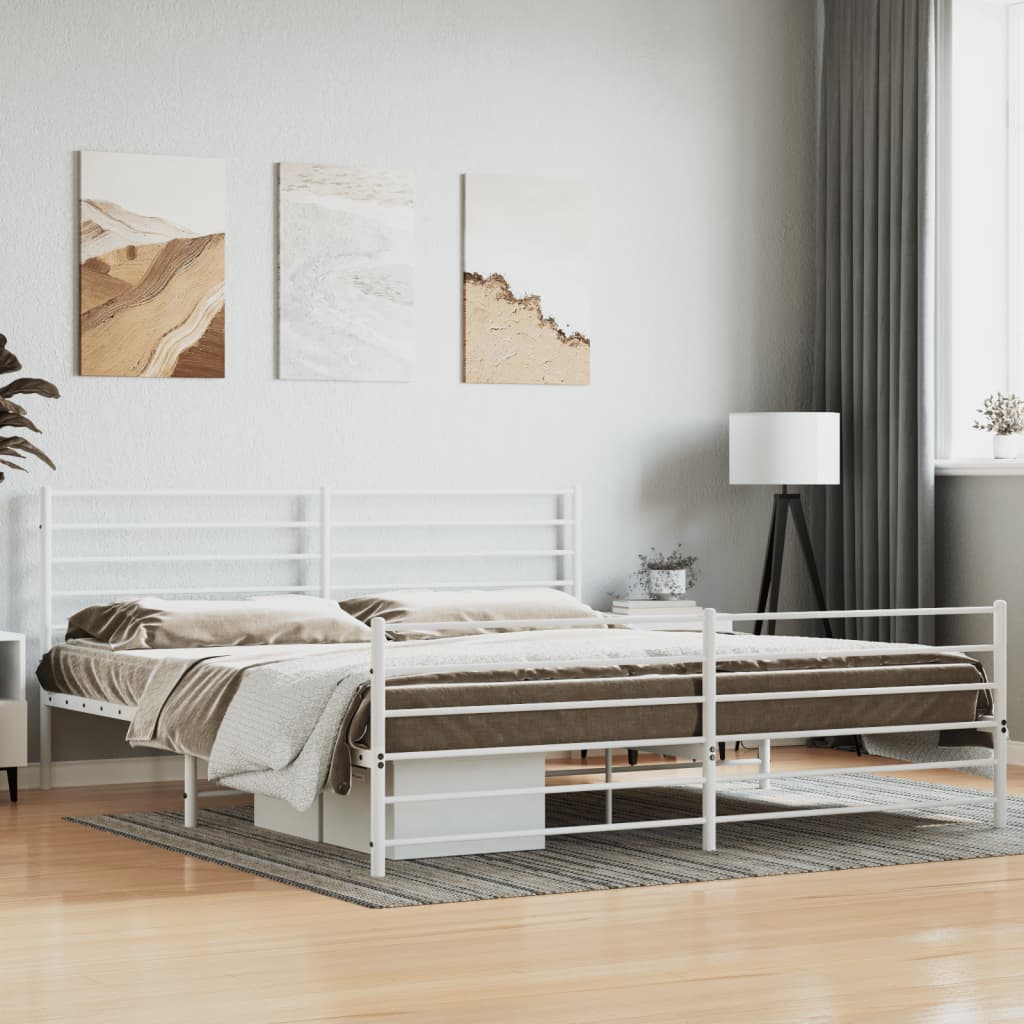 vidaXL Metal Bed Frame without Mattress with Footboard White 180x200 cm Super King