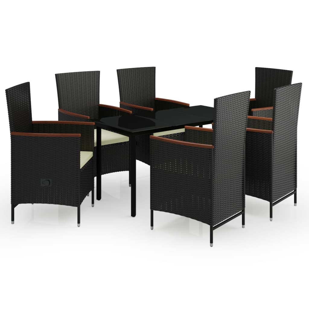 vidaXL 7 Piece Garden Dining Set with Cushions Black