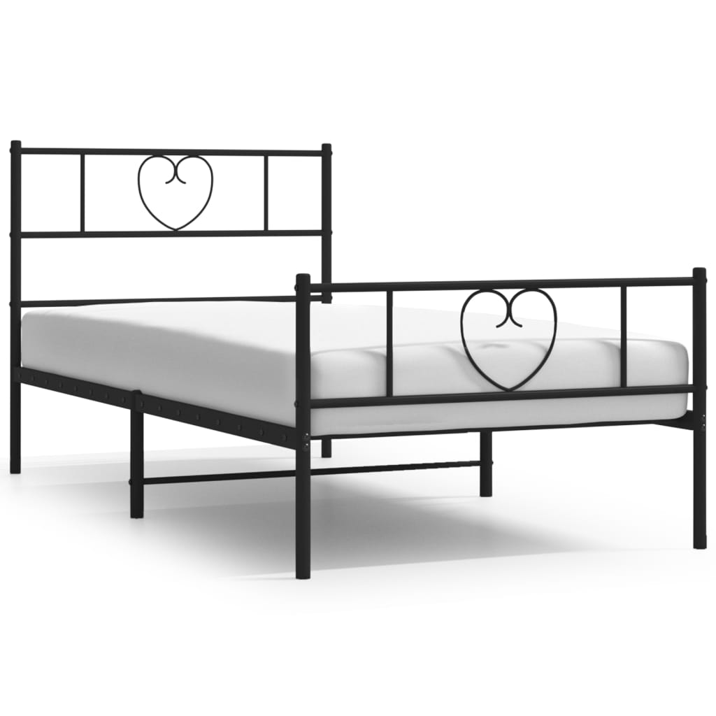 vidaXL Metal Bed Frame without Mattress with Footboard Black 107x203 cm