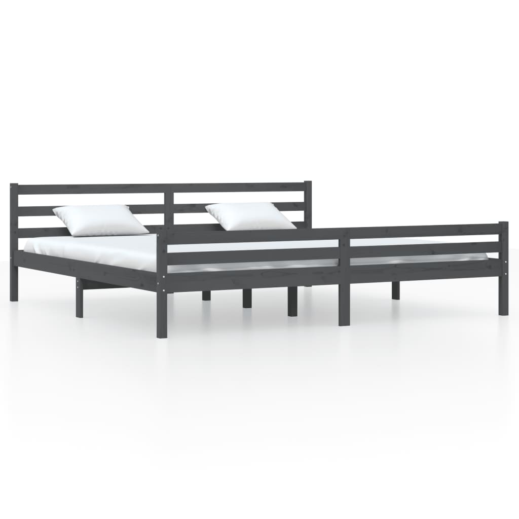 vidaXL Bed Frame without Mattress Grey Solid Wood 180x200 cm Super King