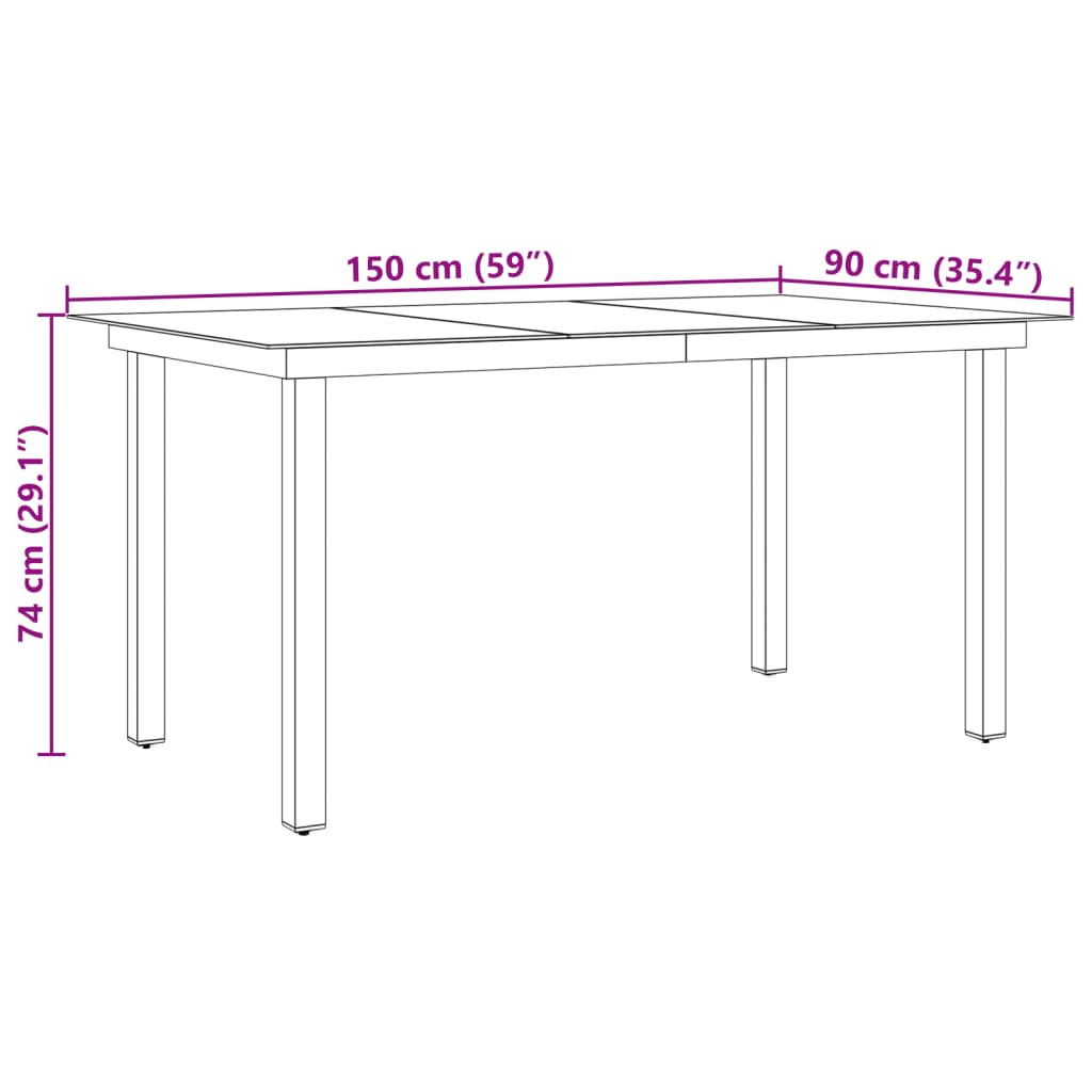 vidaXL Garden Table Black 150x90x74 cm Aluminium and Glass