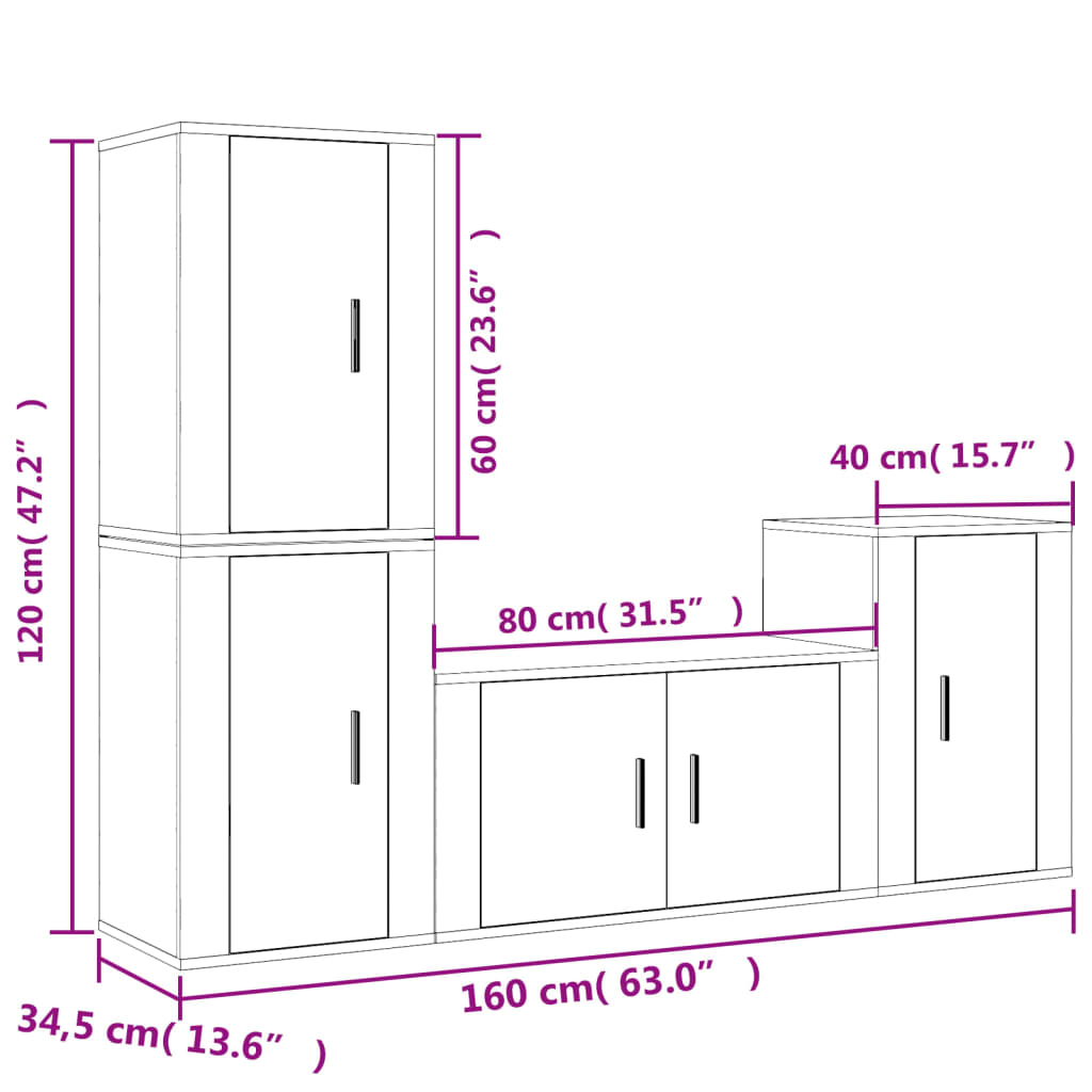 vidaXL 4 Piece TV Cabinet Set White Engineered Wood