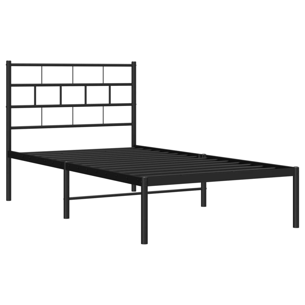 vidaXL Metal Bed Frame without Mattress with Headboard Black 107x203 cm