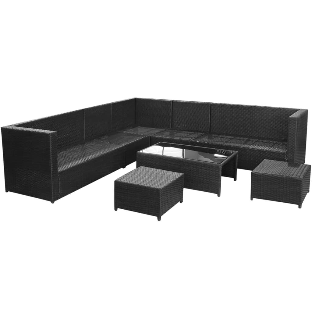 vidaXL 8 Piece Garden Lounge Set with Cushions Poly Rattan Black