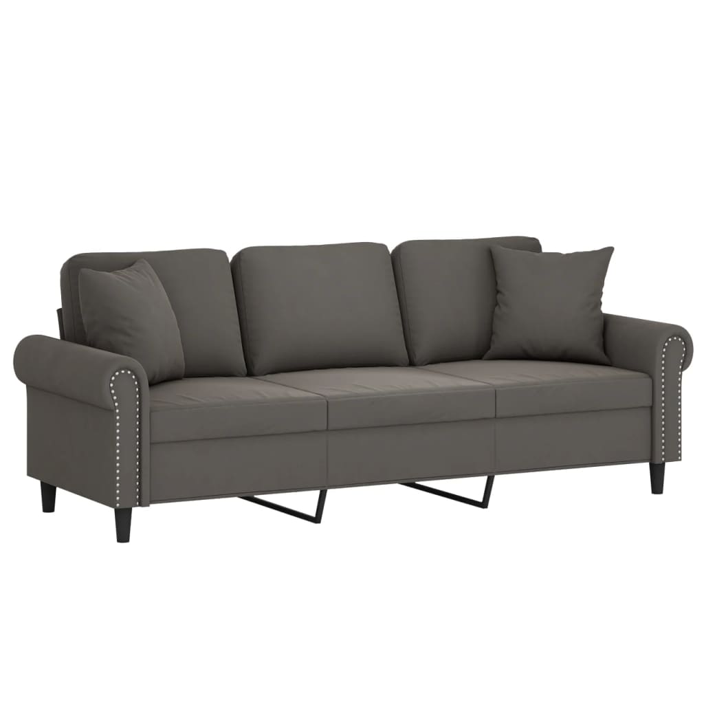 vidaXL 3-Seater Sofa with Pillows&Cushions Dark Grey 180 cm Velvet