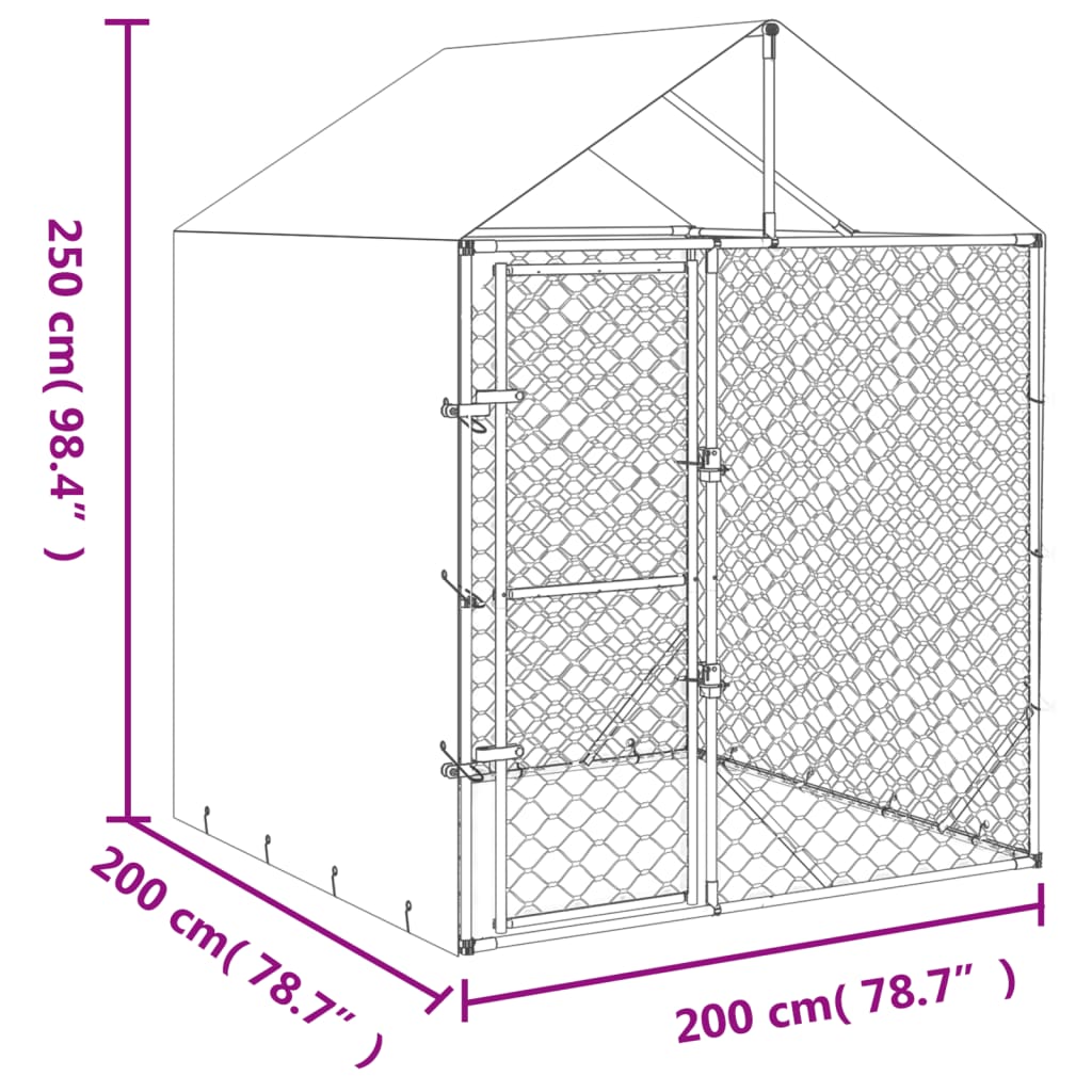 vidaXL Outdoor Dog Kennel with Roof Silver 2x2x2.5 m Galvanised Steel