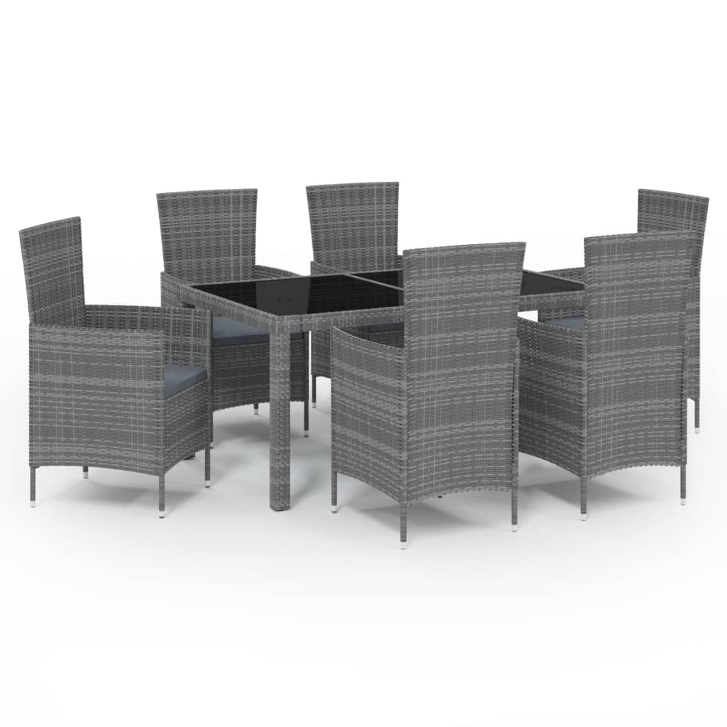 vidaXL 7 Piece Outdoor Dining Set with Cushions Poly Rattan Grey