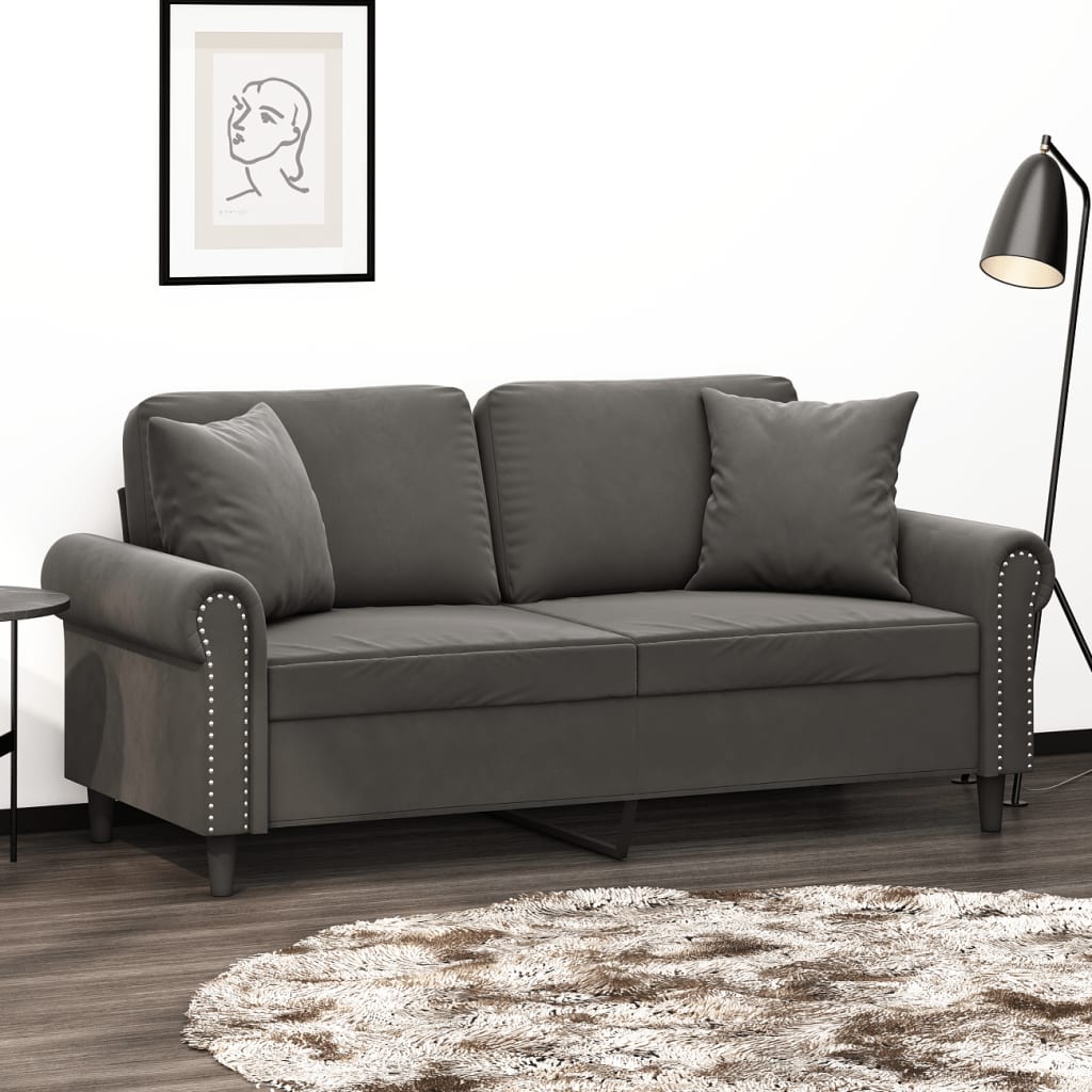 vidaXL 2-Seater Sofa with Pillows&Cushions Dark Grey 140 cm Velvet