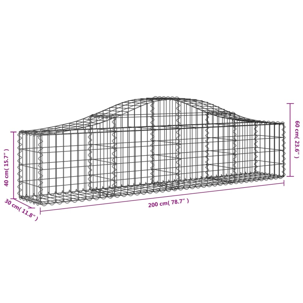 vidaXL Arched Gabion Baskets 15 pcs 200x30x40/60 cm Galvanised Iron