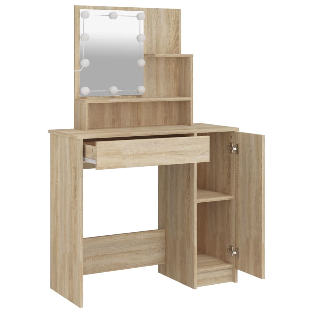 vidaXL Dressing Table with LED Sonoma Oak 86.5x35x136 cm