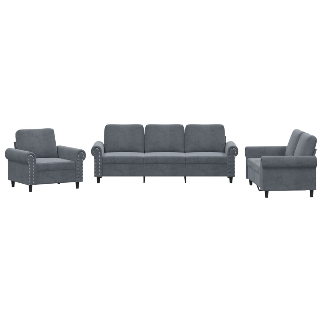 vidaXL 3 Piece Sofa Set with Cushions Dark Grey Velvet