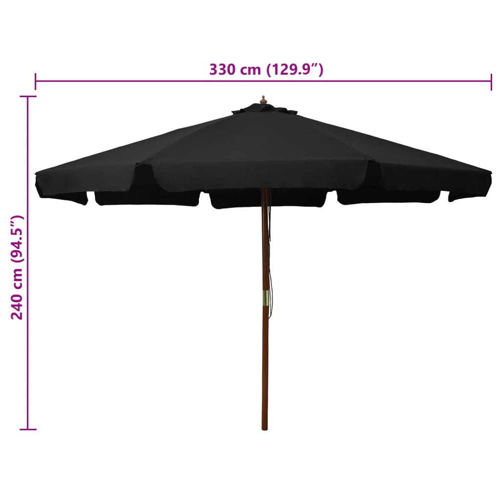 vidaXL Garden Parasol with Wooden Pole 330 cm Black