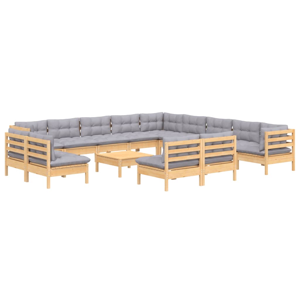 vidaXL 14 Piece Garden Lounge Set with Grey Cushions Solid Pinewood