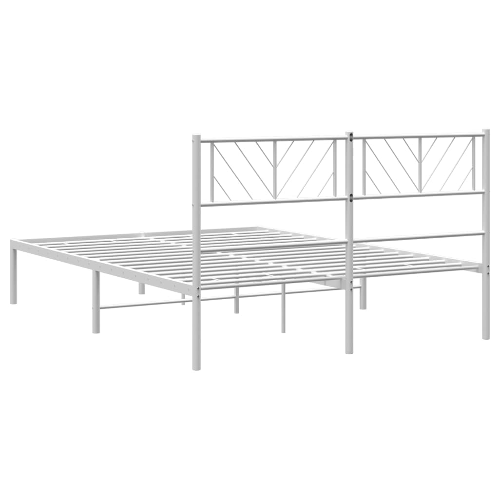 vidaXL Metal Bed Frame without Mattress with Headboard White 150x200 cm King Size