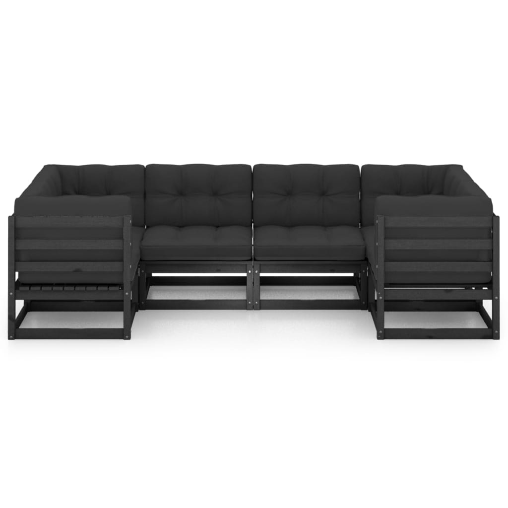 vidaXL 6 Piece Garden Lounge Set with Cushions Black Solid Pinewood