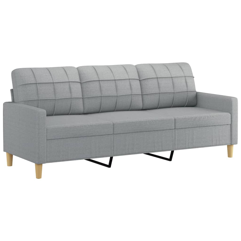 vidaXL 3-Seater Sofa with Throw Pillows Light Grey 180 cm Fabric