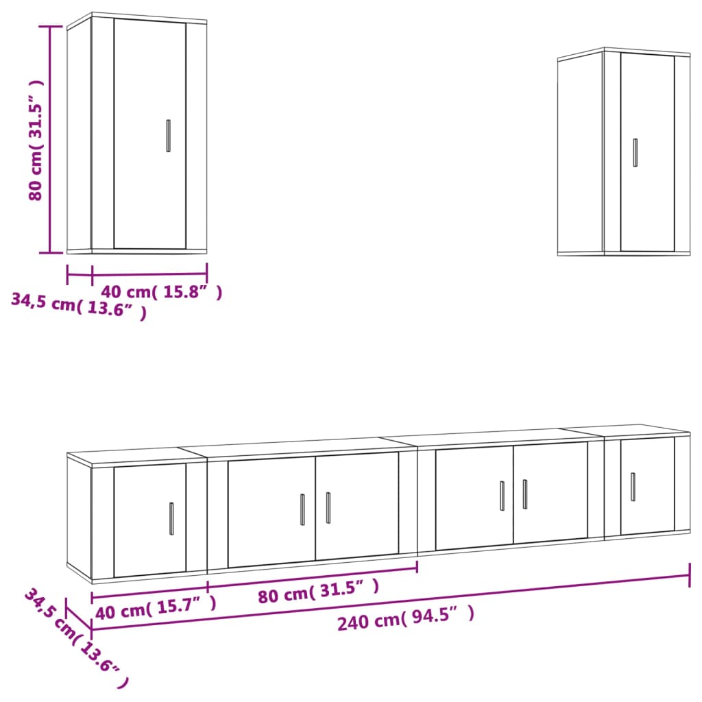 vidaXL 6 Piece TV Cabinet Set White Engineered Wood