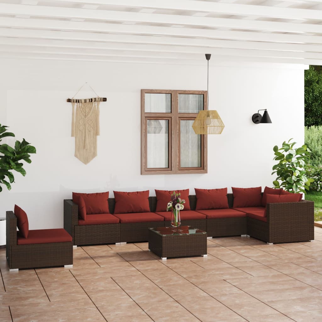 vidaXL 8 Piece Garden Lounge Set with Cushions Poly Rattan Brown