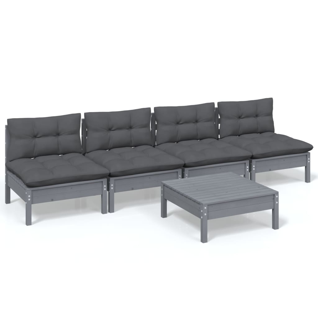 vidaXL 5 Piece Garden Lounge Set with Anthracite Cushions Pinewood