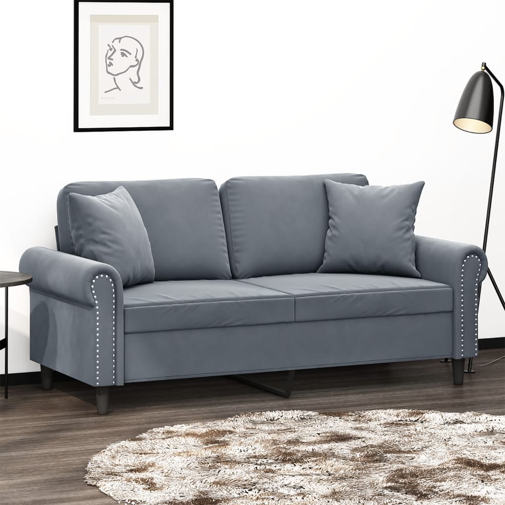 vidaXL 2-Seater Sofa with Throw Pillows Dark Grey 140 cm Velvet