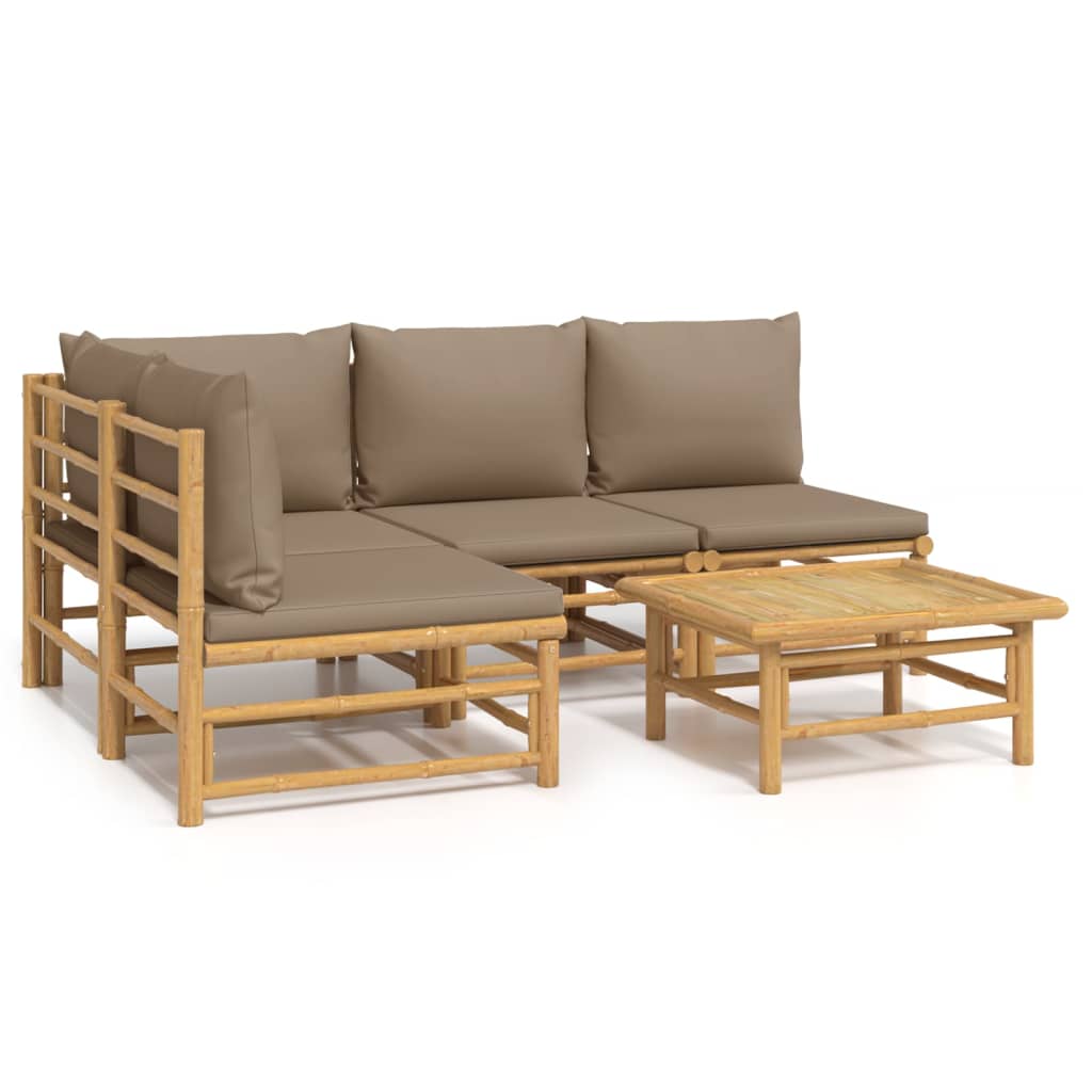 vidaXL 5 Piece Garden Lounge Set with Taupe Cushions Bamboo