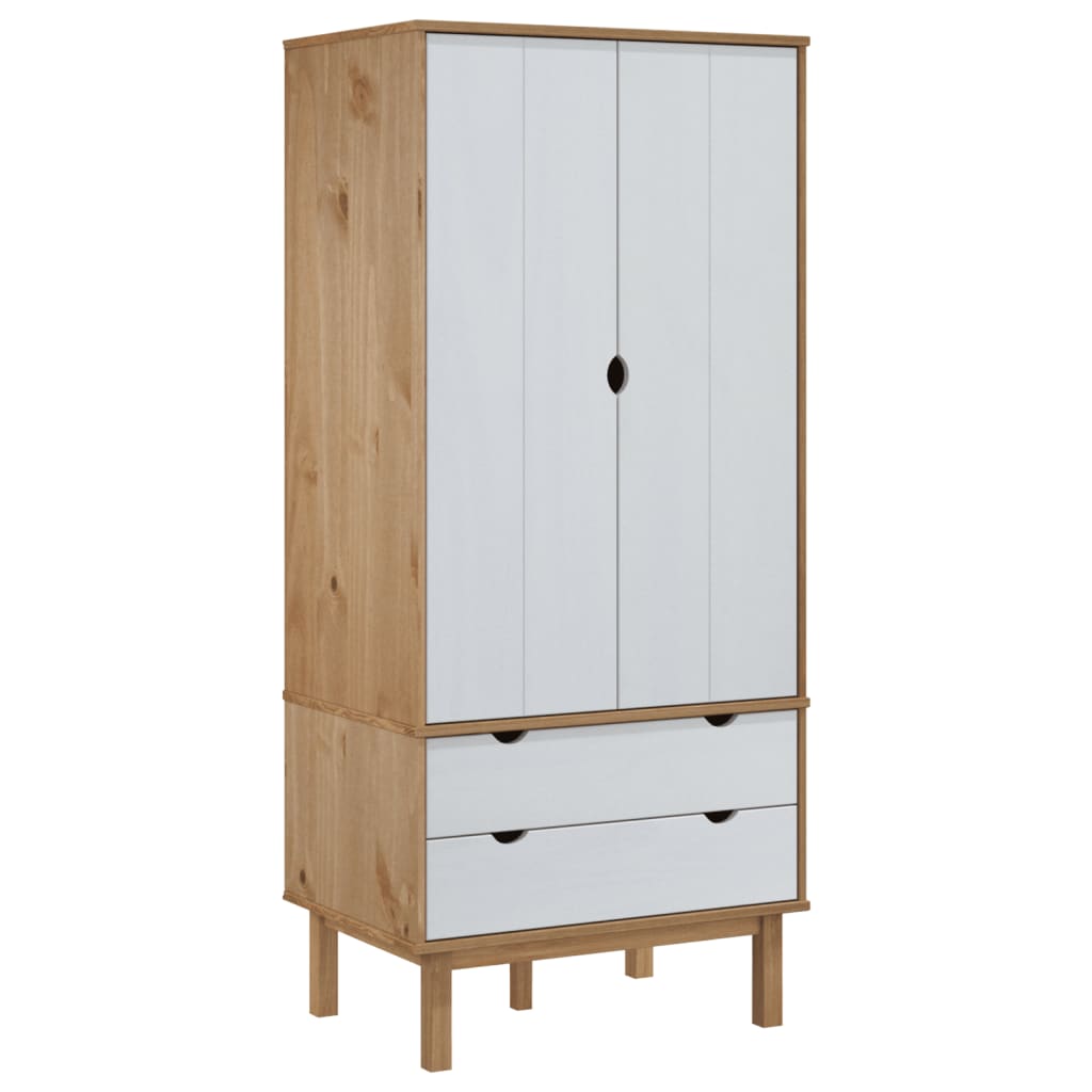 vidaXL Wardrobe OTTA Brown and White 76.5x53x172 cm Solid Wood Pine