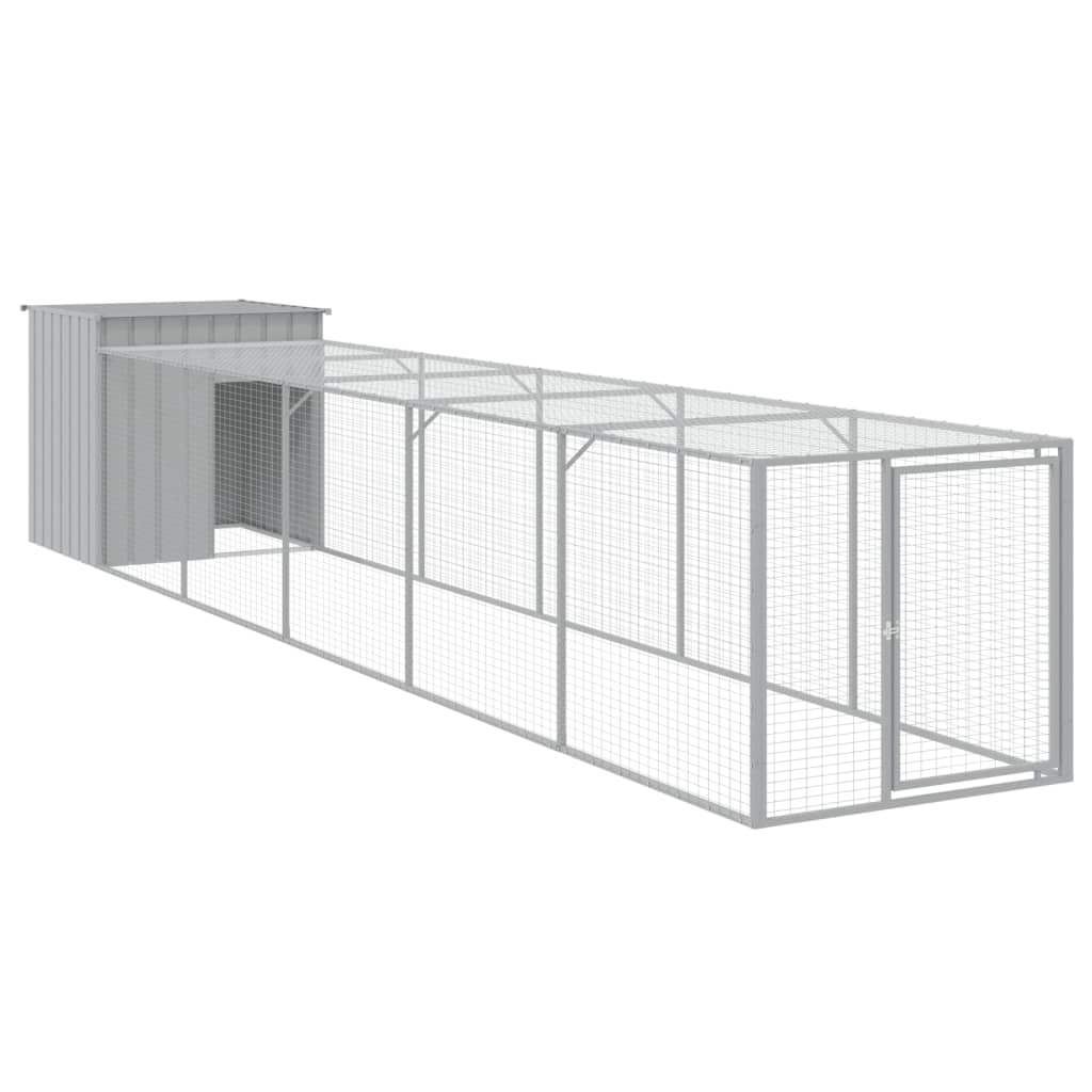 vidaXL Chicken Cage with Run Light Grey 110x609x110 cm Galvanised Steel