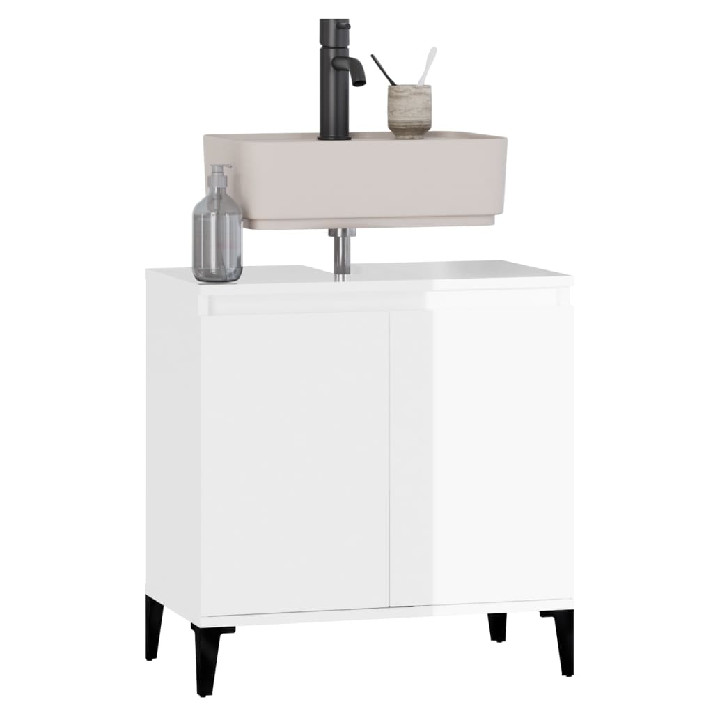 vidaXL Sink Cabinet High Gloss White 58x33x60 cm Engineered Wood