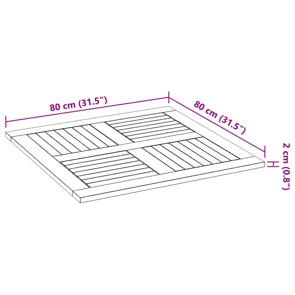 vidaXL Table Top 80x80x2.2 cm Square Solid Wood Acacia