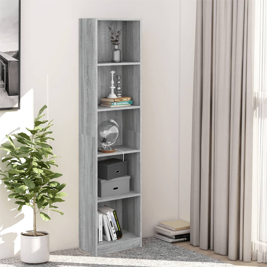 vidaXL 5-Tier Book Cabinet Grey Sonoma 40x24x175 cm Engineered Wood