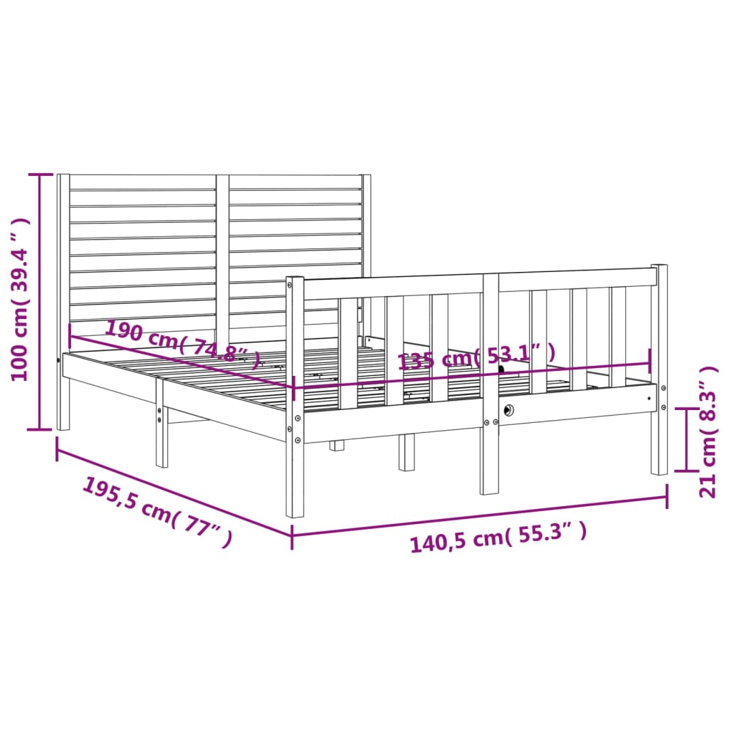 vidaXL Bed Frame without Mattress White Double Solid Wood Pine