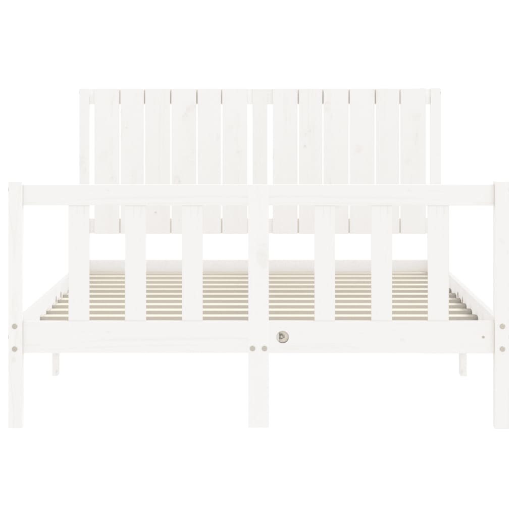 vidaXL Bed Frame with Headboard White Double Solid Wood