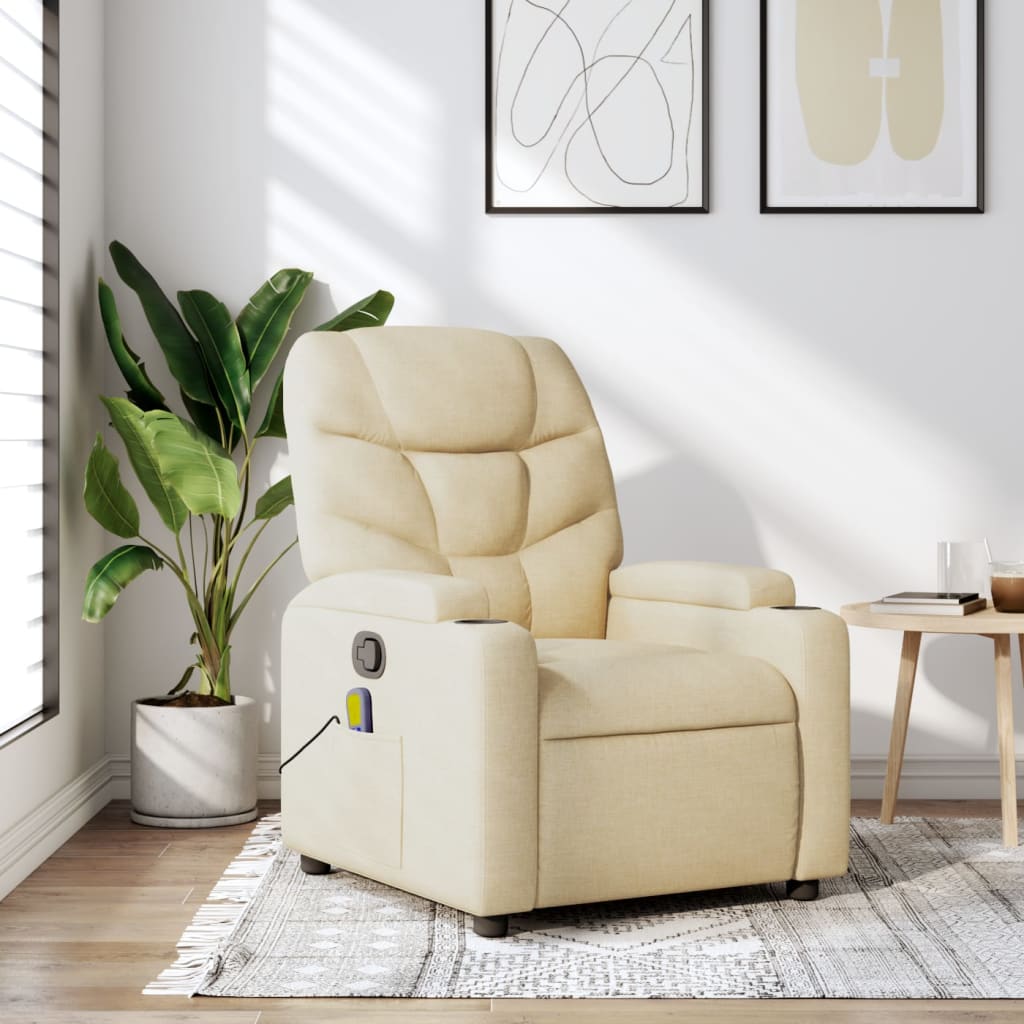 vidaXL Massage Recliner Chair Cream Fabric