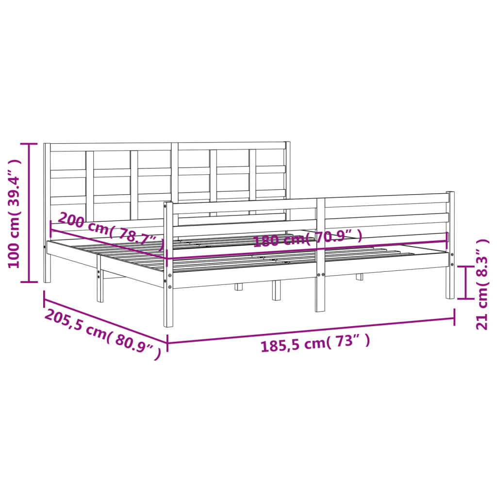 vidaXL Bed Frame without Mattress Super King Size Solid Wood