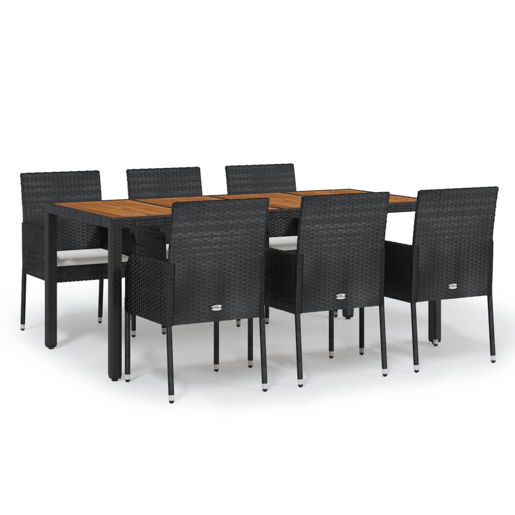 vidaXL 7 Piece Garden Dining Set with Cushions Black Poly Rattan