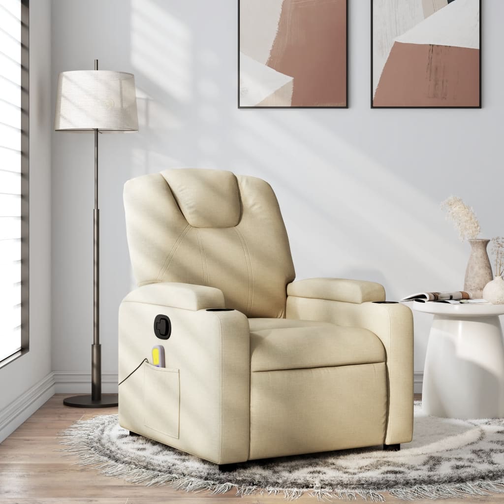 vidaXL Massage Recliner Chair Cream Fabric