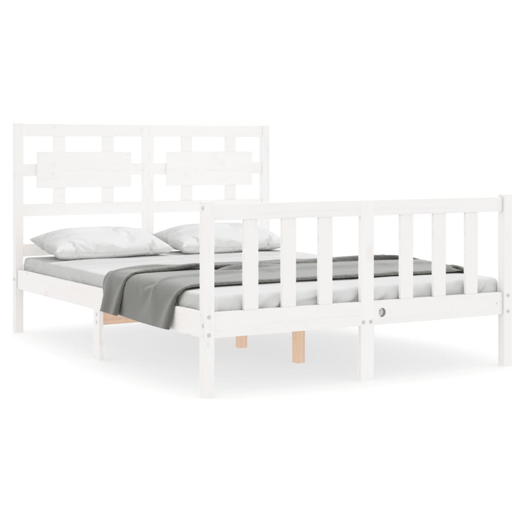 vidaXL Bed Frame without Mattress White Double Solid Wood Pine